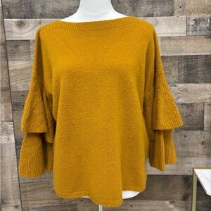 Madewell Women's Mustard Rust Yellow Sweater Layered Bell Sleeves Size L Large